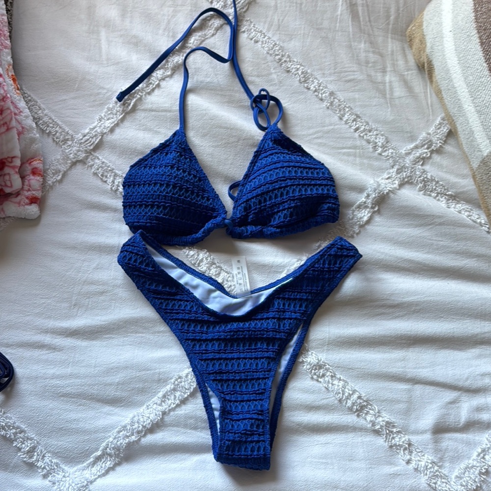 SHEIN- Blue Crochet Bikini Set